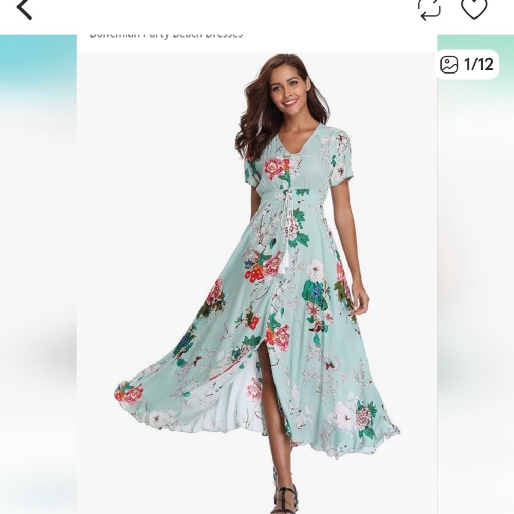 Elegant Floral Maxi Dress - Light Blue